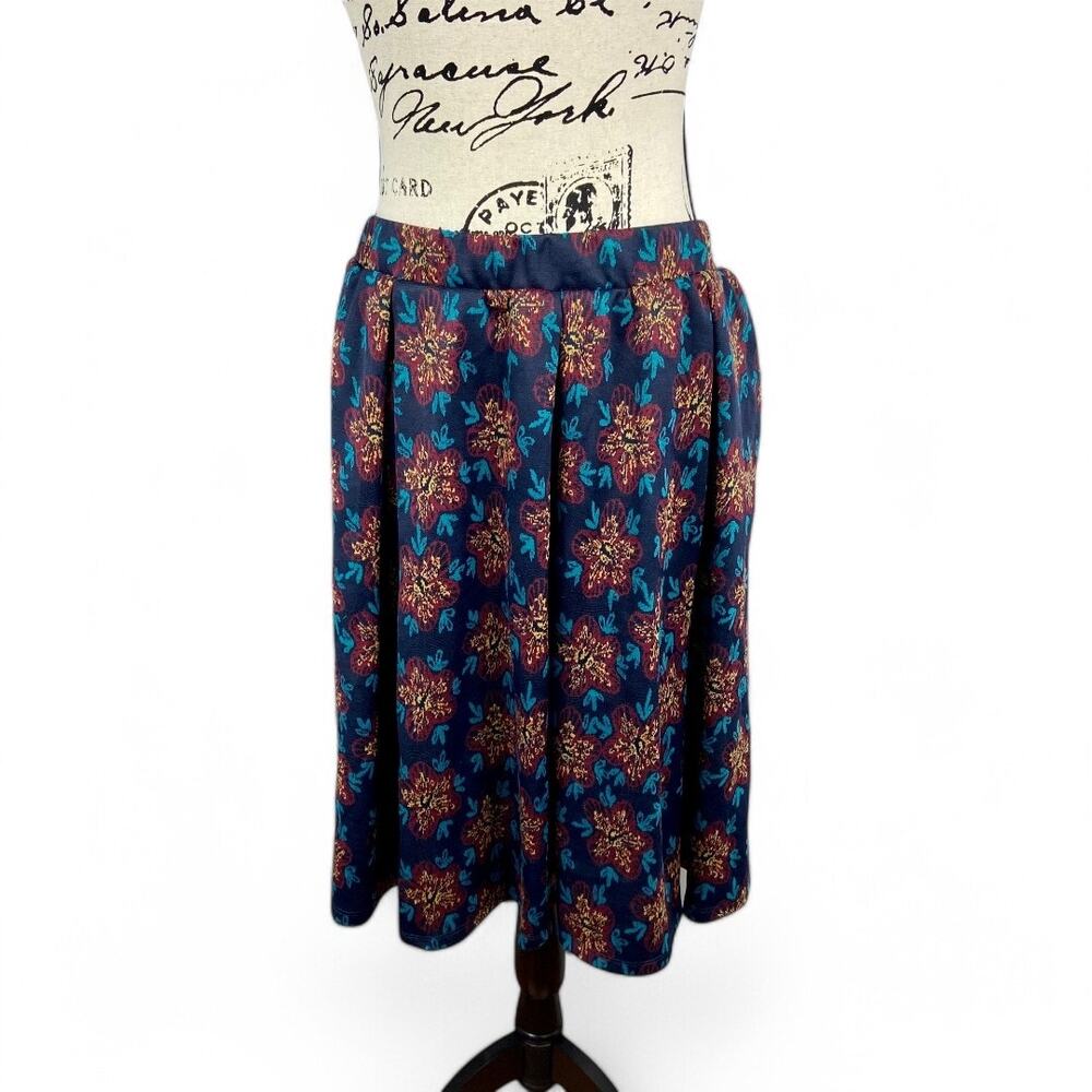 LuLaRoe Skirt Madison Floral Print Burgundy Teal Navy Womens Large